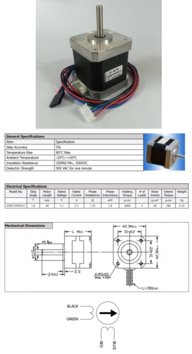 Шаговый двигатель NEMA17 42BYGHW811 (48 мм, 2.5A, 72см)
