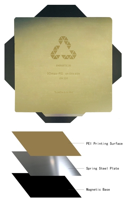 Гибкая подложка PEI ENERGETIC для 3D принтера CR-10 (сталь, 310x310мм, 3M)