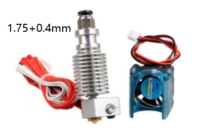 Экструдер в сборе Bowden V6 с датчиком температуры, термистором и вентилятором (0.4мм, филамент 1.75мм)