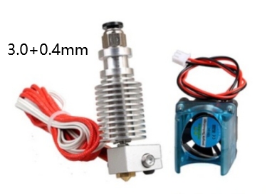 Экструдер в сборе Bowden V6 с датчиком температуры, термистором и вентилятором (0.4мм, филамент 3.0мм)