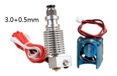 Экструдер в сборе Bowden V6 с датчиком температуры, термистором и вентилятором (0.5мм, филамент 3.0мм)