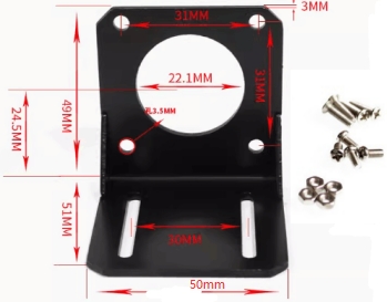 L-образный крепежный кронштейн для шагового мотора NEMA17 (сталь, совместим с 42 серией)
