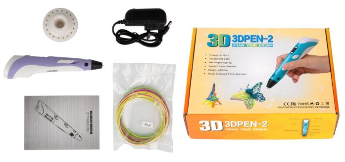 3D ручка 2-го поколения (2 поколение, 12В, фиолетовый, UK вилка)