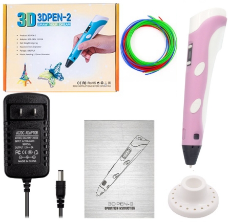 3D ручка 2-го поколения (2 поколение, 12В, розовый, UK вилка)