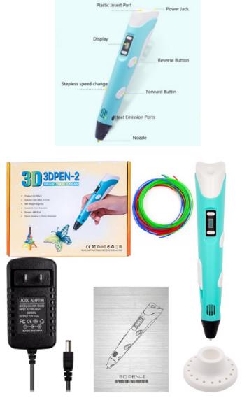 3D ручка 2-го поколения (2 поколение, 5в, синий, EU вилка)