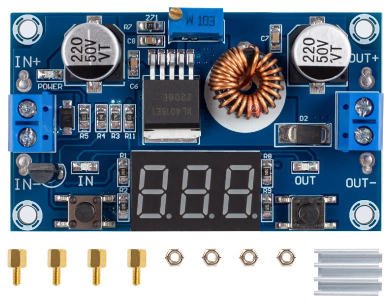 Понижающий преобразователь напряжения XL4015 с дисплеем на 3 символа, DC-DC 5А