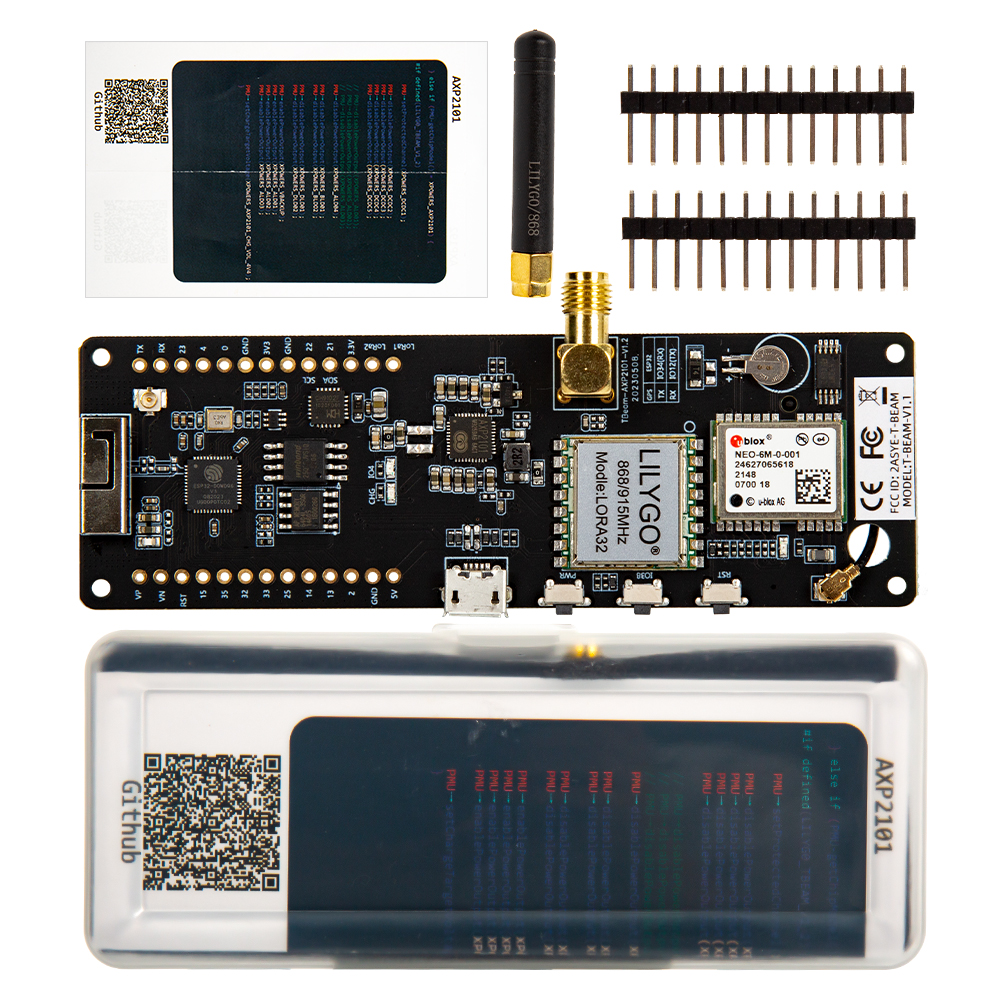 Плата разработки TTGO T-Beam V1.1 ESP32/LORA 868МГц NEO-6M WiFi/Bluetooth, с держателем для аккумулятора 18650, (чип CH9102F) с неприпаянными контактами