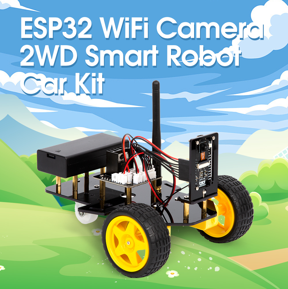 Автомобильный комплект интеллектуального робота ESP32 CAM 2WD с беспроводным управлением(без аккумулятора 18650, без зарядного устройства 18650)