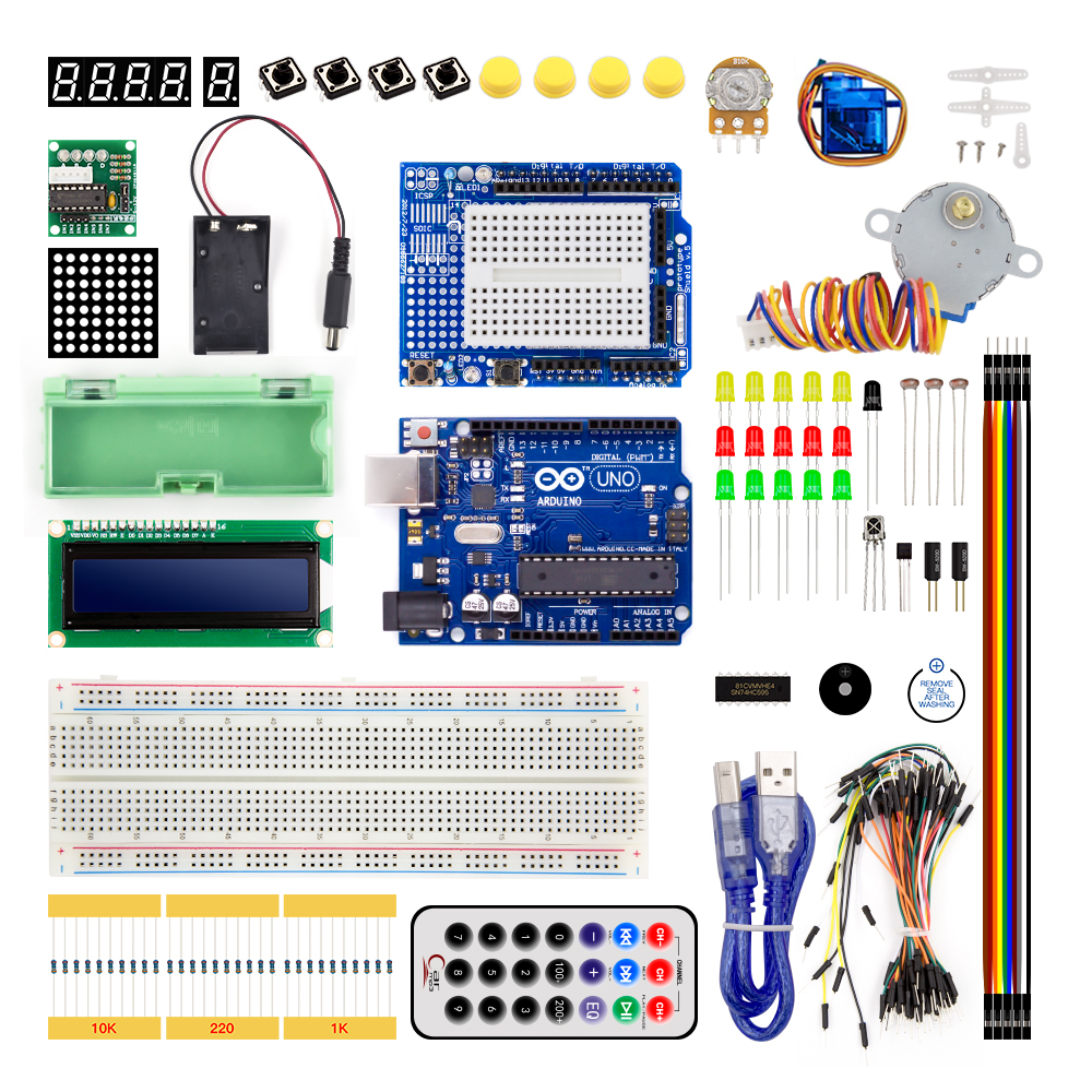 Обновленная версия набора Arduino UNO R3 DIP с логотипом батарейкой крона 9В