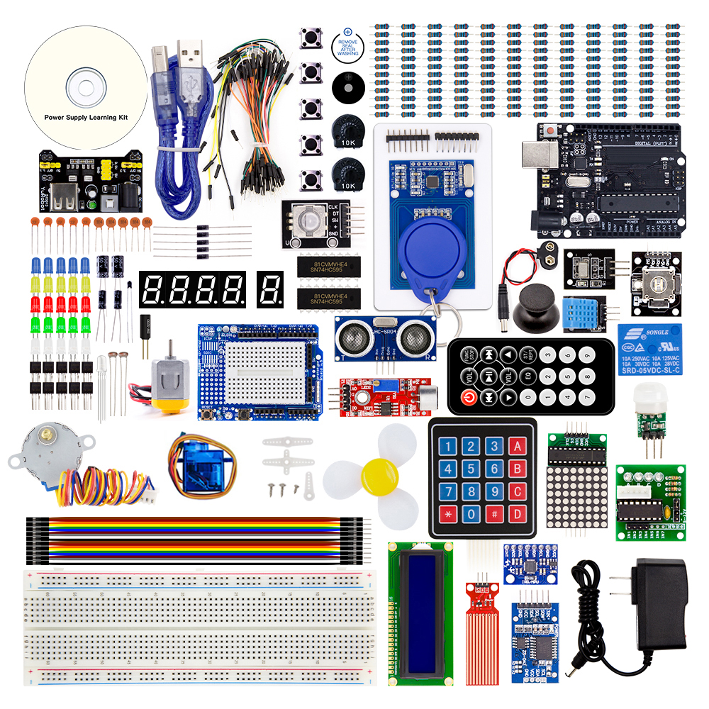 Набор Arduino UNO R3 DIP с максимальной комплектацией и блоком питания под американскую розетку