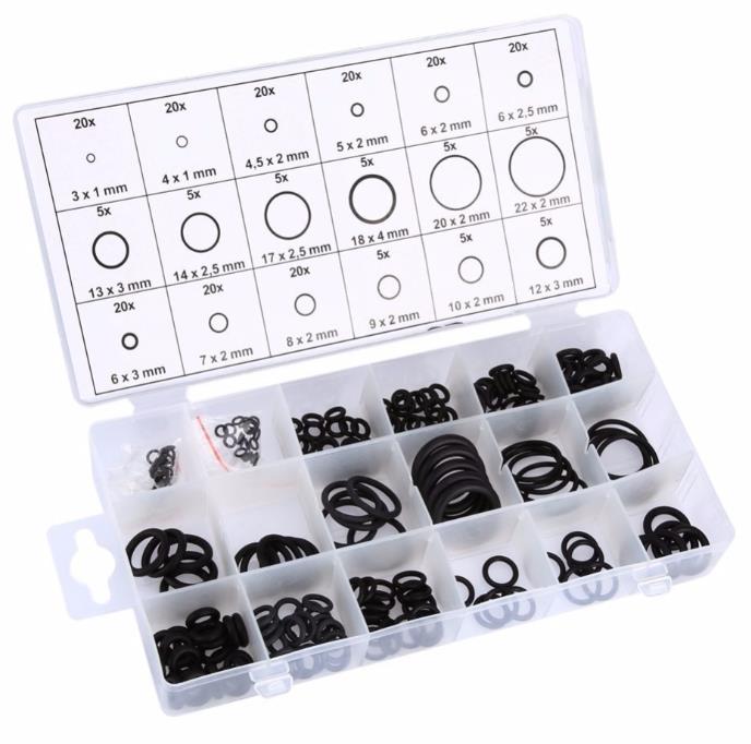 Набор устойчивых к температуре до 100° уплотнительных колец NBR 225 штук