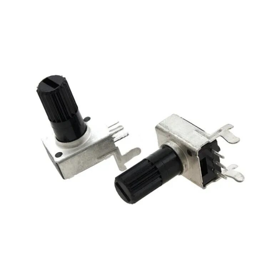 RV09, Потенциометр громкости, B10K, изгиб/горизонтальная установка, длинная ручка (маркировка B103)