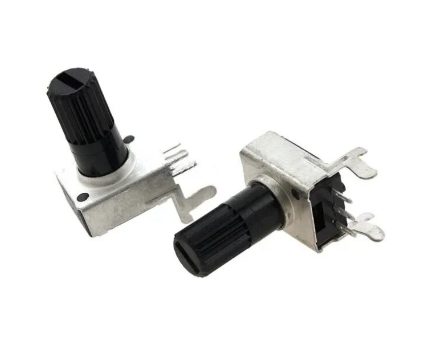 RV09, Потенциометр громкости, B1K, изгиб/горизонтальная установка, длинная ручка (маркировка B102)