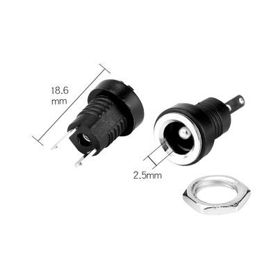 DC022B, Разъём питания DC, с гайкой, 5,5*2,5 мм, игольчатый [5,5*2,5MM]