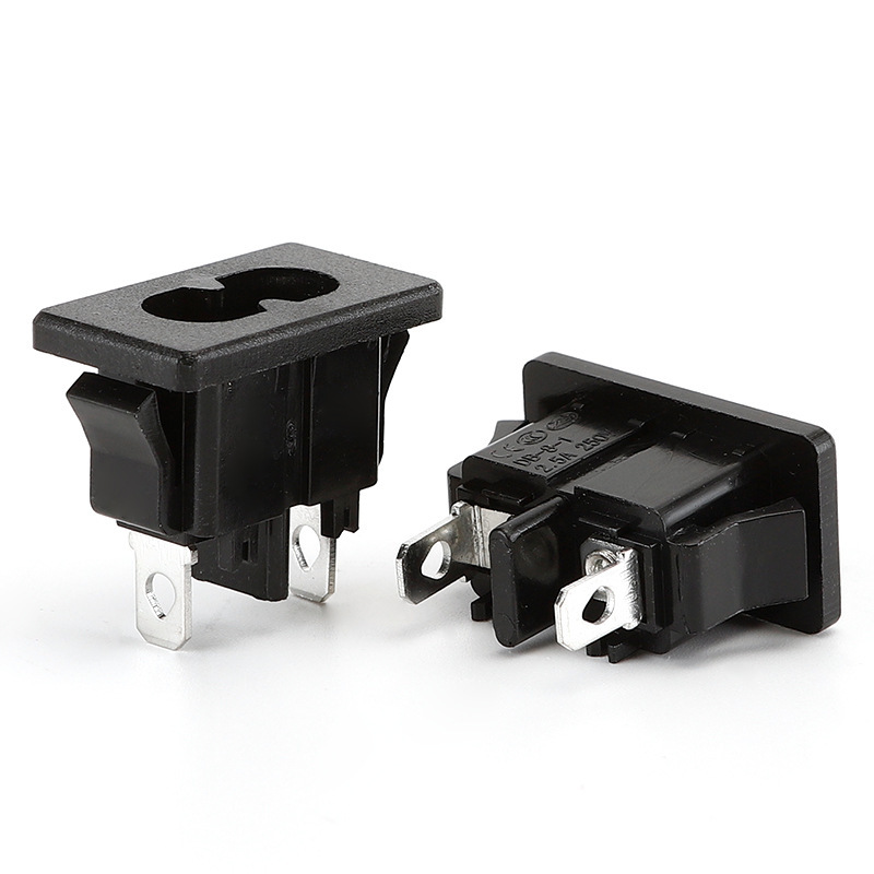 AC-027, Разъём питания «восьмёрка», 2-контактный, чёрный, медные контакты [крупные, 4,8 мм]