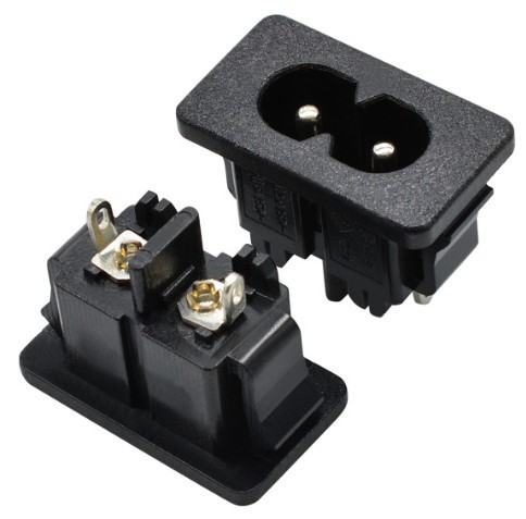 AC-027, Разъём питания «восьмёрка», 2-контактный, чёрный, медные контакты [малые, 2,8 мм]