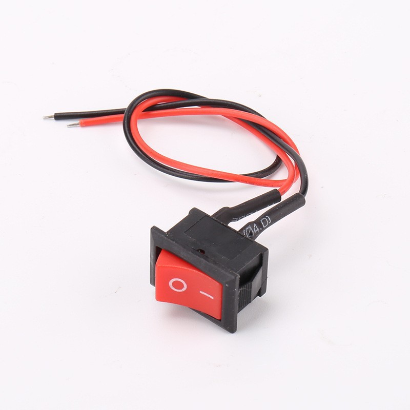 Тумблер KCD1 с проводом, 15x21мм, 2конт/2полож, красная крышка