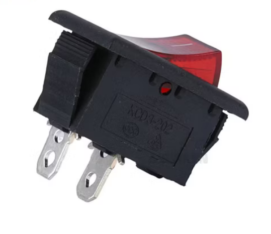 Тумблер KCD3, 2конт/2полож, красная крышка, медные выводы