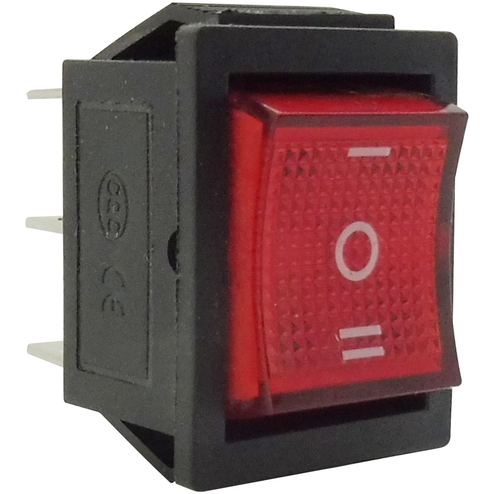 Тумблер KCD4, 6конт/3полож, красный, с подсветкой, 220В 16А