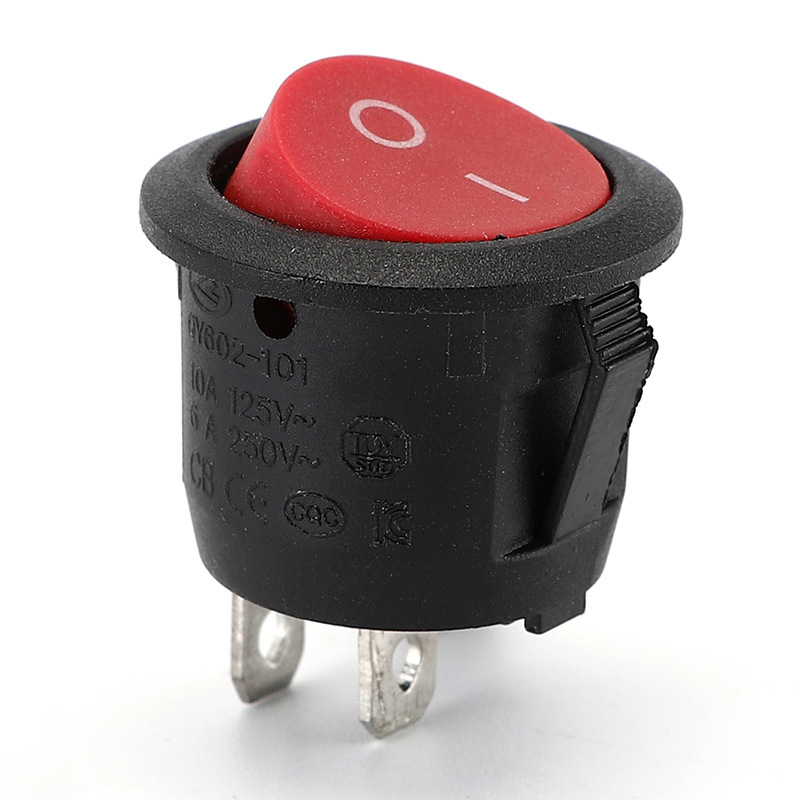 Тумблер KCD2, 2конт/2полож, красный, медные выводы, отверстие 20мм