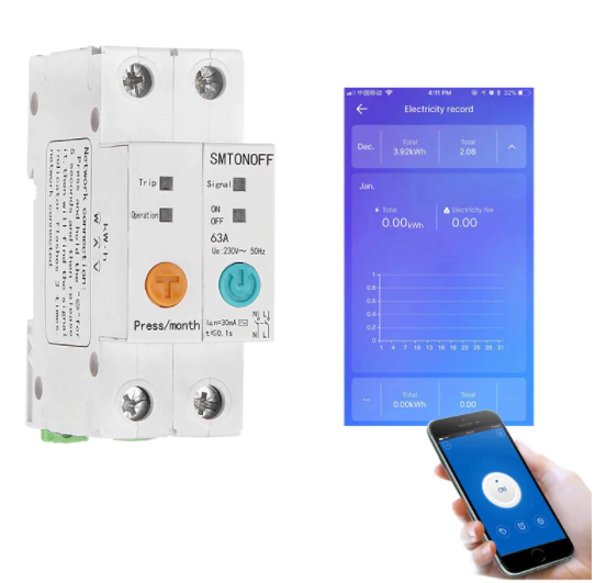 Умный переключатель WIFI и счетчик энергии 63A 85-265V