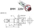 Красный светодиодный индикатор AD22C-8 (220В, металл)