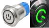 Металлический кнопочный переключатель с плоской головкой 12мм (зеленый светодиод, 3-6В, мгновенный, водонепроницаемый)