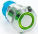 Металлический кнопочный переключатель с плоской головкой 12мм (круглая индикация, зеленая подсветка, 3-6В, мгновенный, водонепроницаемый)