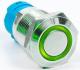 Металлический кнопочный переключатель с плоской головкой 12мм (круглая индикация, зеленая подсветка, 110-220В, мгновенный, водонепроницаемый)