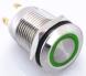 Металлический кнопочный переключатель с плоской головкой 12мм (круглая индикация, зеленая подсветка, 220В, мгновенный, водонепроницаемый)