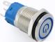 Металлический кнопочный переключатель с плоской головкой 16мм (синяя подсветка, 3-6В, самоблокирующийся, водонепроницаемый)