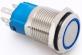 Металлический кнопочный переключатель с плоской головкой 16мм (круглая индикация, синяя подсветка, 110-220В, самоблокирующийся, водонепроницаемый)