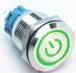 Металлический кнопочный переключатель с плоской головкой 19мм (зеленая подсветка, 3-6В, мгновенный, водонепроницаемый)