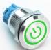 Металлический кнопочный переключатель с плоской головкой 19мм (зеленая подсветка, 110-220В, мгновенный, водонепроницаемый)