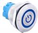 Кнопочный переключатель с плоской головкой 22мм (110-220В, синяя подсветка, влагозащита, самовозврат)