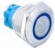 Металлический кнопочный переключатель с плоской головкой 22мм (круглая индикация 3-6В, синяя подсветка, влагозащита, фиксация)