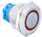 Металлический кнопочный переключатель с плоской головкой 22мм (круглая индикация 12-24В, красная подсветка, влагозащита, фиксация)