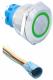 Металлический кнопочный переключатель 22мм (круглая индикация 12-24В, зеленая подсветка, влагозащита, фиксация, разъем)