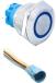 Металлический кнопочный переключатель 22мм (круглая индикация 3-6В, синяя подсветка, влагозащита, самовозврат, разъем)