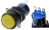 Желтая кнопка LA128A (220В, 3 контакта, 16 мм резьба, самоблокирующаяся, круглая)