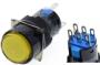 Желтая кнопка LA128A (220В, 6 контактов, 16 мм резьба, самовозврат, круглая)