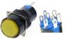 Желтая кнопка LA128A (12В, 8 контактов, 16 мм резьба, самовозврат, круглая)