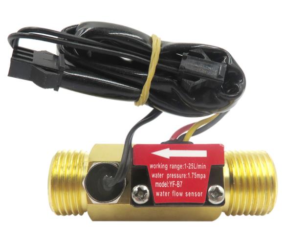 Датчик расхода воды YF-B7 с температурным датчиком NTC50K, G1/2 1-25Л/мин 5-15в, латунь