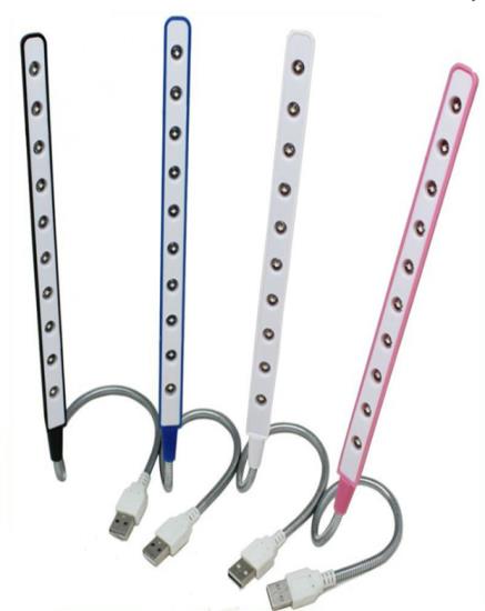 Светодиодная (10 LED) USB лампа для чтения с выключателем, розовая