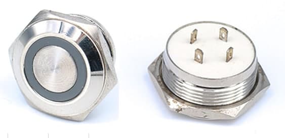 Кнопка с подсветкой черная влагозащитная с коротким замыканием 12-24V