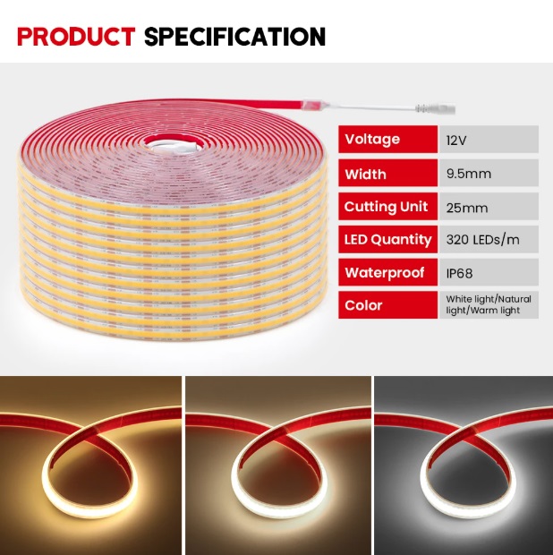 Светодиодная LED лента (24В, 2 контакта, natural light, IP68)
